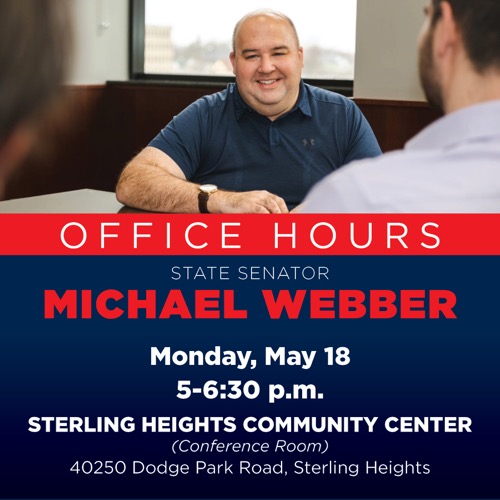 An image showing Sen. Webber's Office Hours date and location